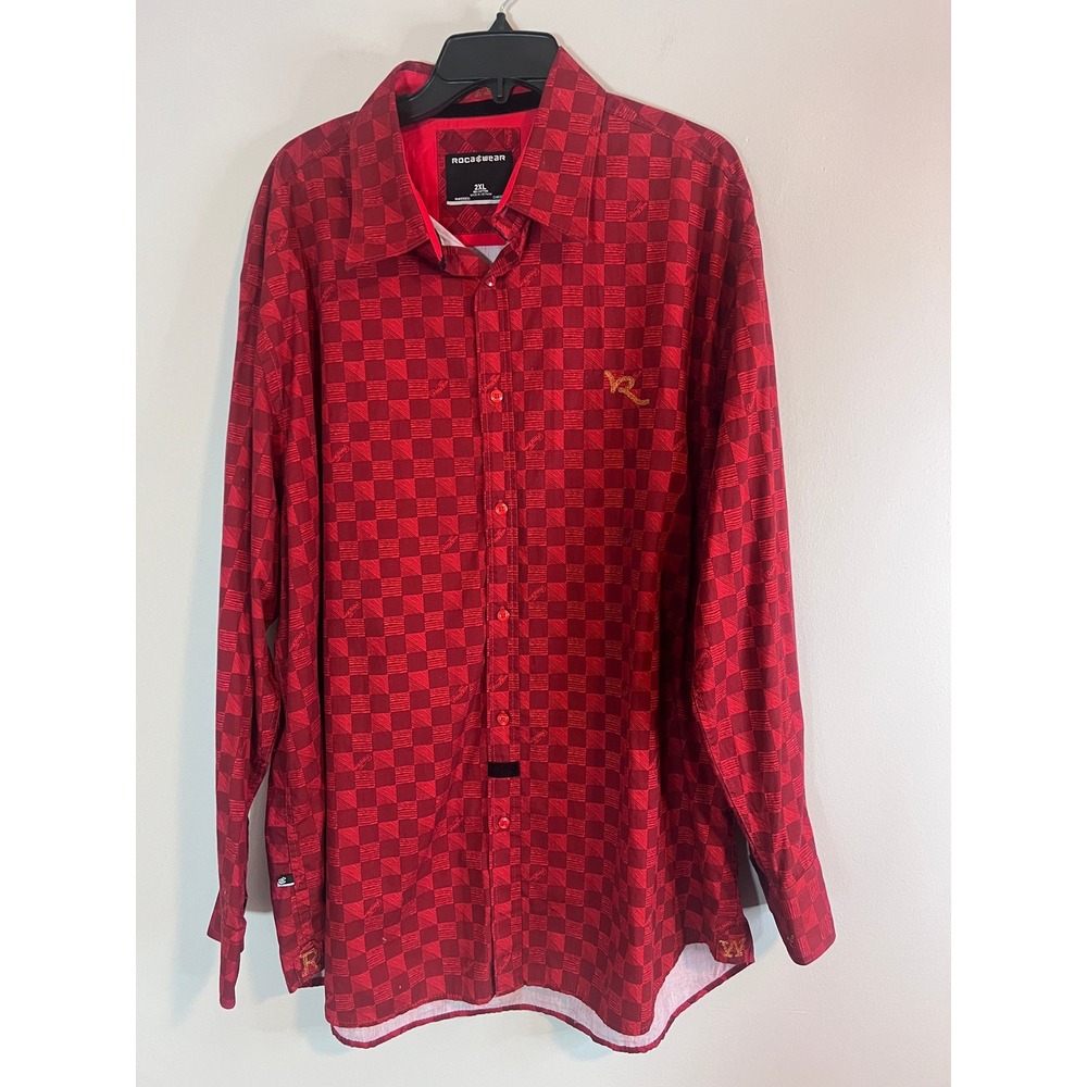Rocawear Mens 2XL Red Checkered Button Down Shirt Long Sleeve Cotton Streetwear